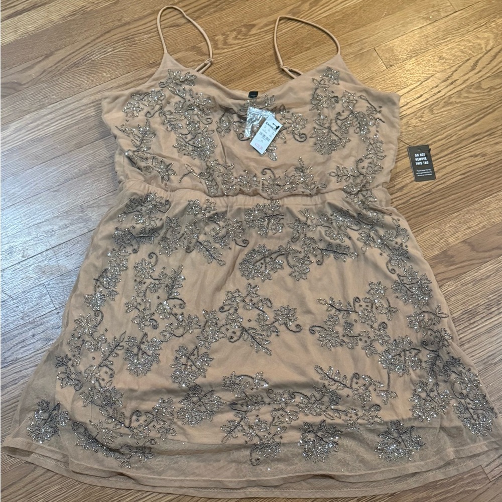 Express Embellished Tan Women's Dress